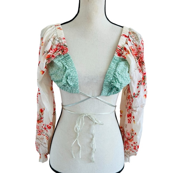 O. Vianca Tops - O. Vianca Floral Ruffle Blouse with Tie Front
